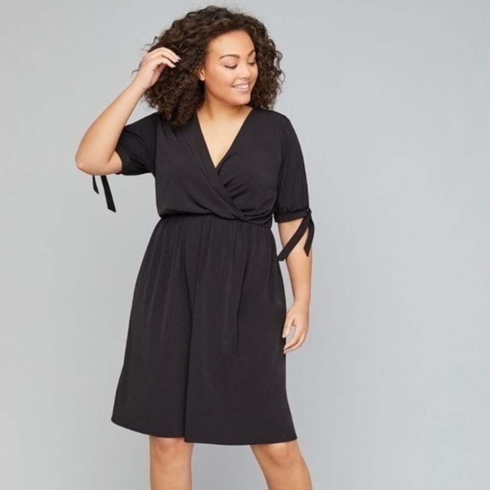 Lane Bryant Slash-Sleeve Fit‎ & Flare Black Dress in Size 18/20